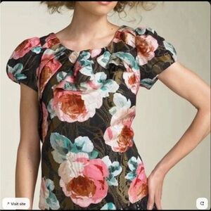 Anthropologie Leifsfottier Silk Blend Roses Brocade Top